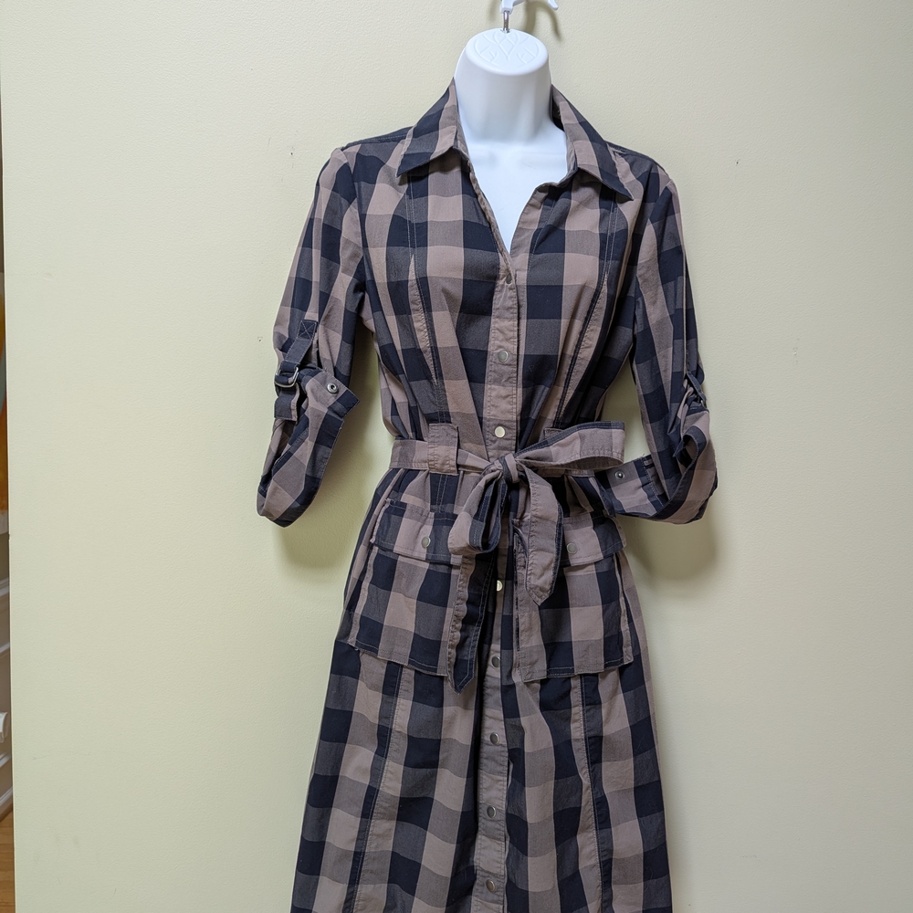 Plaid Button-Up Belted Dress